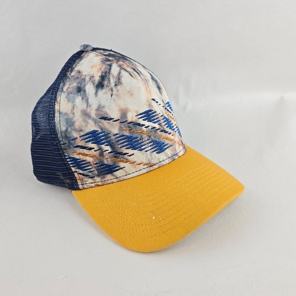 Buff Hat Mens OS Yellow Blue Abstract Trucker Snapback Mesh Cap Outdoor Festival